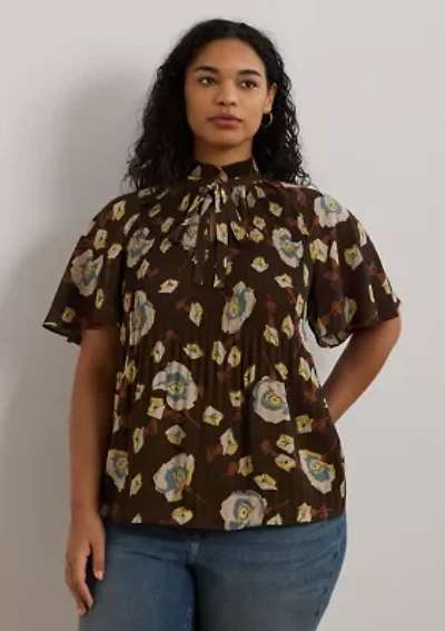 Plus Floral Pleated Georgette Blouse