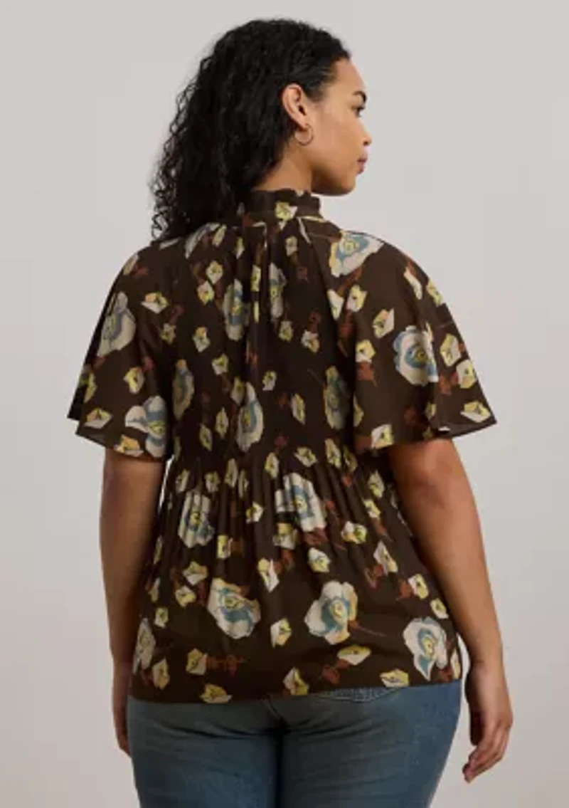 Plus Floral Pleated Georgette Blouse