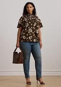 Plus Floral Pleated Georgette Blouse