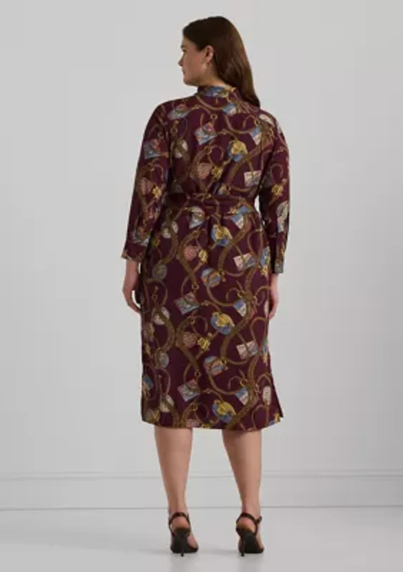 Plus Belting-Print Crepe Shirtdress