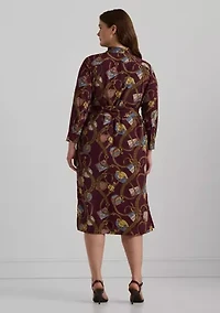 Plus Belting-Print Crepe Shirtdress