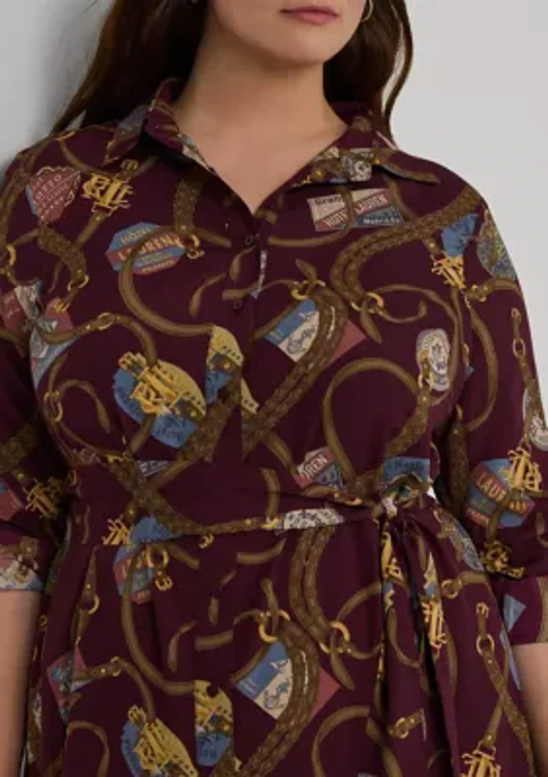 Plus Belting-Print Crepe Shirtdress