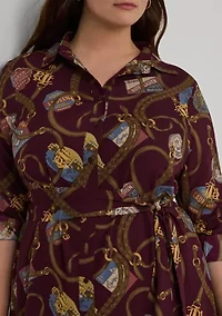 Plus Belting-Print Crepe Shirtdress