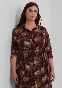 Plus Belting-Print Crepe Shirtdress