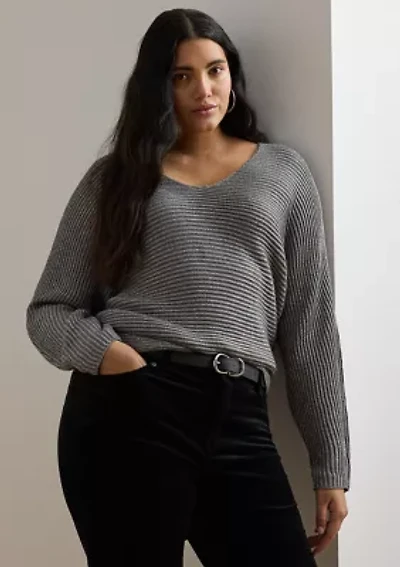 Plus Rib-Knit Dolman-Sleeve Sweater