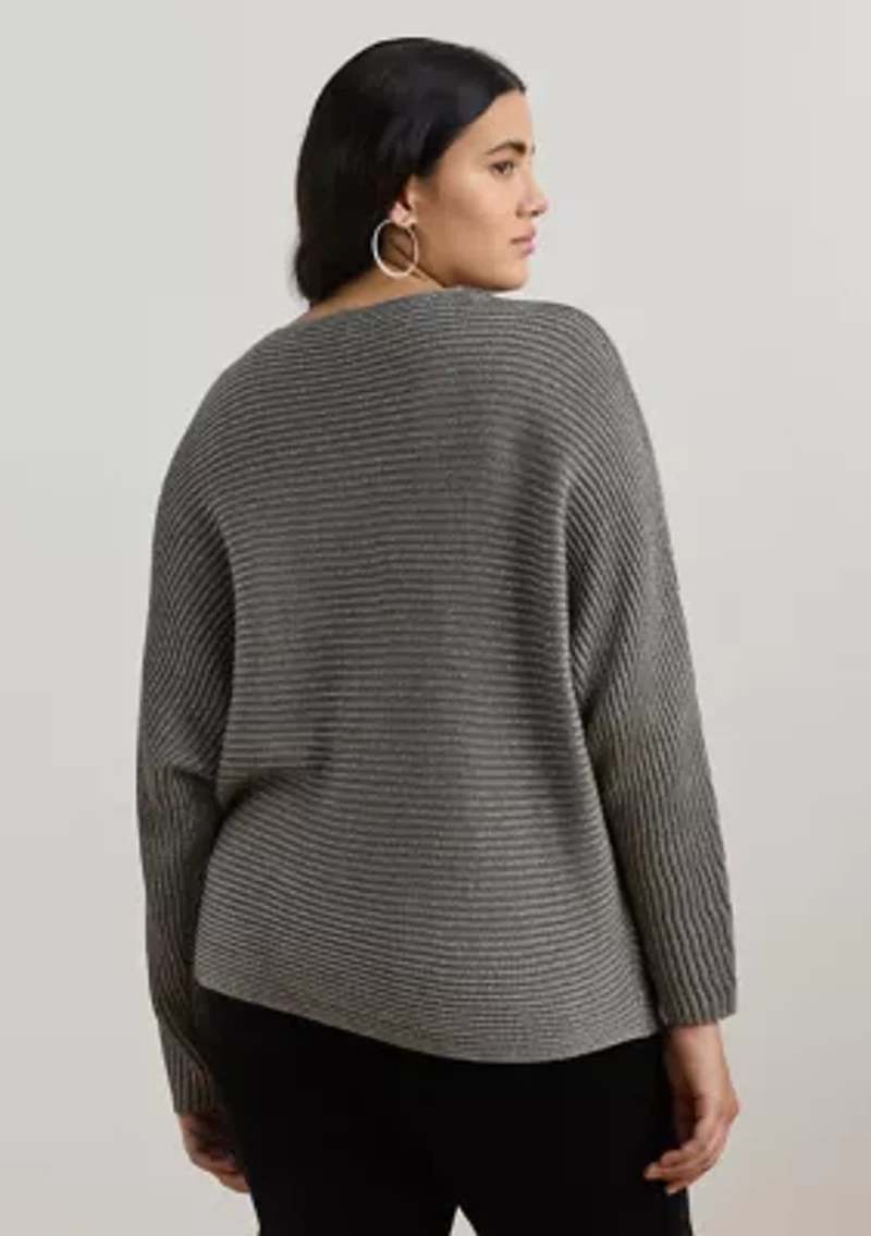 Plus Rib-Knit Dolman-Sleeve Sweater