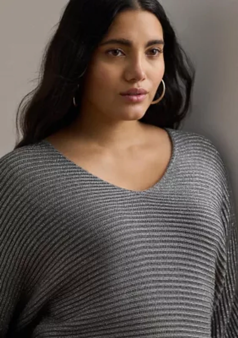 Plus Rib-Knit Dolman-Sleeve Sweater