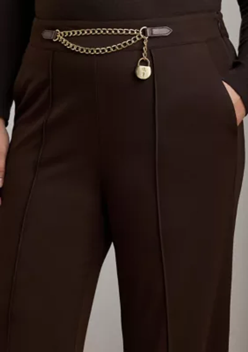 Plus Chain-Trim Pleated Jersey Wide-Leg Pants