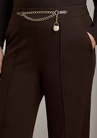 Plus Chain-Trim Pleated Jersey Wide-Leg Pants