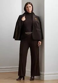 Plus Chain-Trim Pleated Jersey Wide-Leg Pants