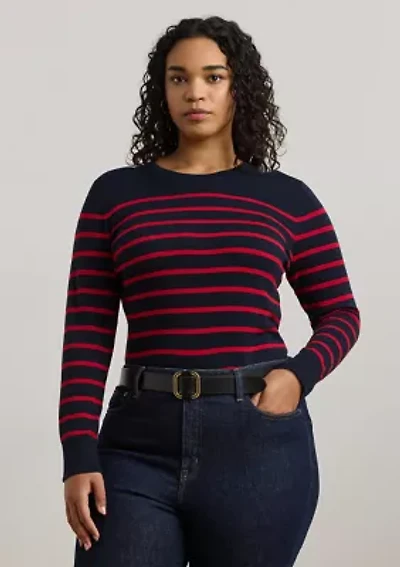 Plus Striped Cotton-Blend Sweater