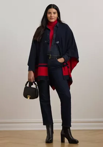 Plus Size Intarsia Knit Two Tone Poncho