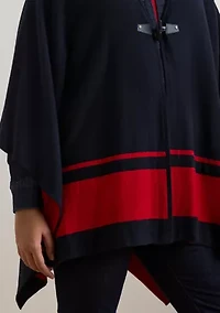 Plus Size Intarsia Knit Two Tone Poncho