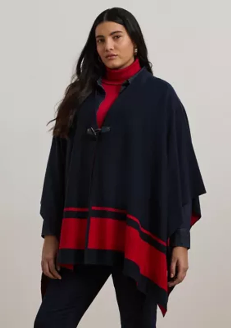 Plus Size Intarsia Knit Two Tone Poncho