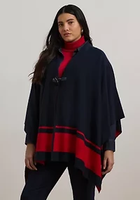 Plus Size Intarsia Knit Two Tone Poncho