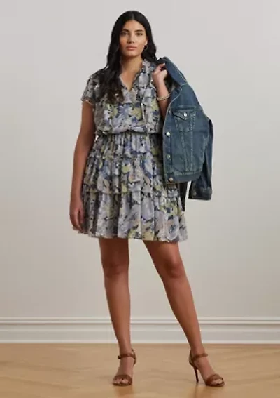 Plus Floral Ruffle Trim Georgette Dress