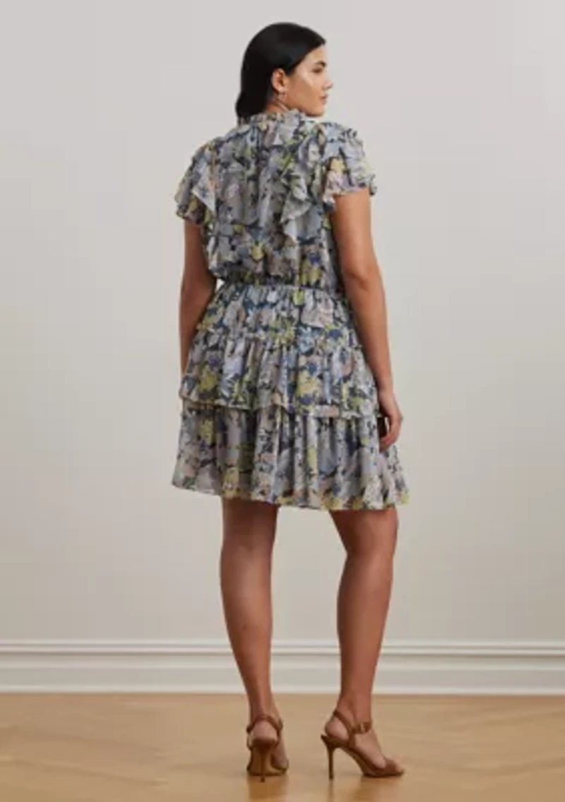 Plus Floral Ruffle Trim Georgette Dress