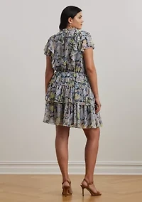 Plus Floral Ruffle Trim Georgette Dress