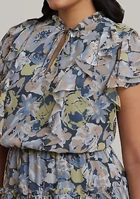 Plus Floral Ruffle Trim Georgette Dress