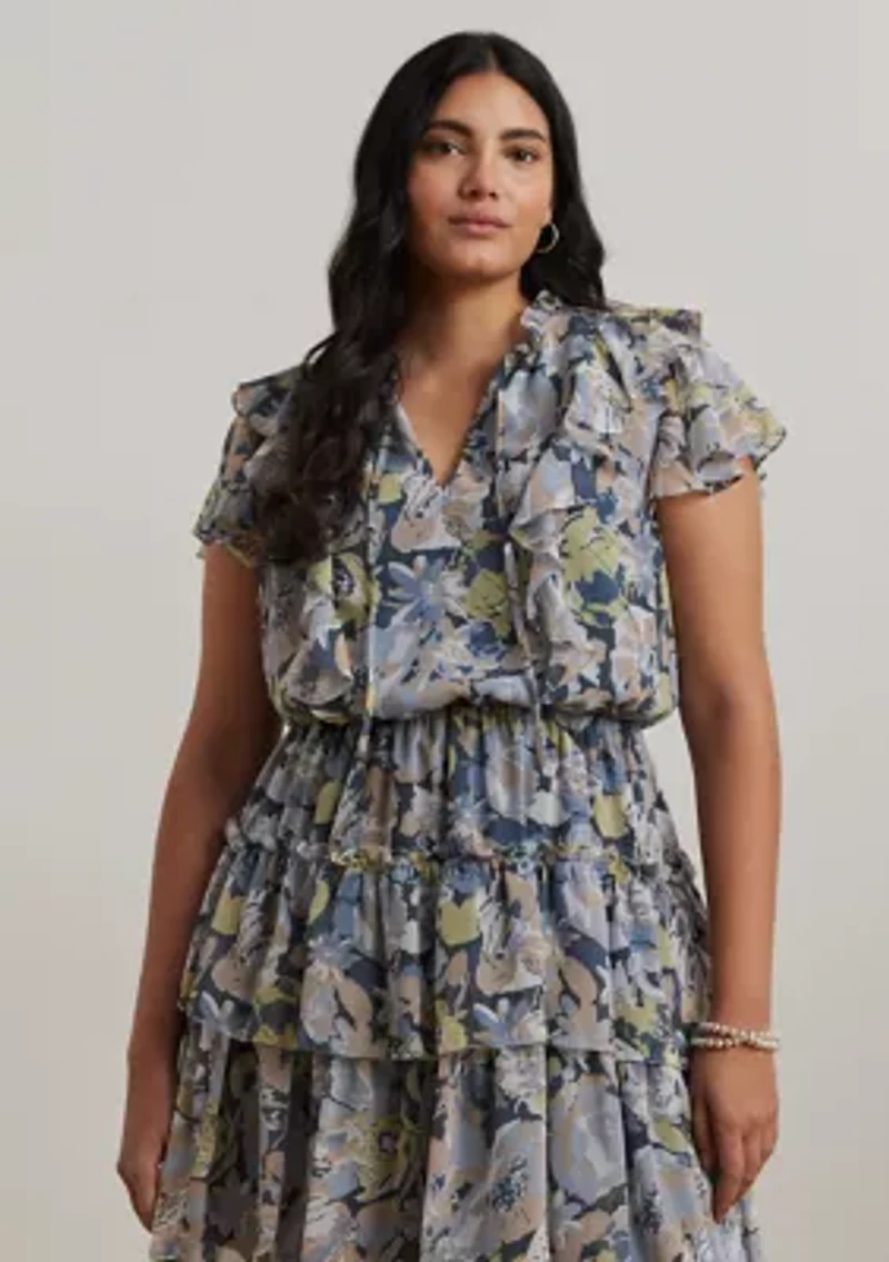 Plus Floral Ruffle Trim Georgette Dress