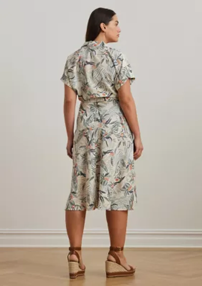 Plus Print Belted Crepe Camp Shirtdress