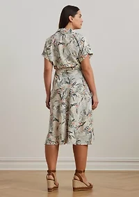 Plus Print Belted Crepe Camp Shirtdress