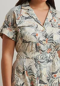 Plus Print Belted Crepe Camp Shirtdress