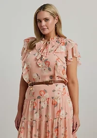 Plus Floral Ruffle Trim Georgette Blouse