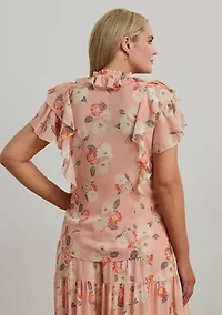 Plus Floral Ruffle Trim Georgette Blouse