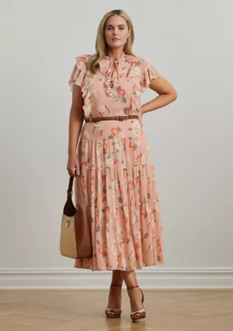 Plus Floral Ruffle Trim Georgette Blouse