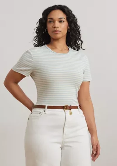 Plus Striped Stretch Cotton Crew Neck T-Shirt