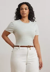 Plus Striped Stretch Cotton Crew Neck T-Shirt