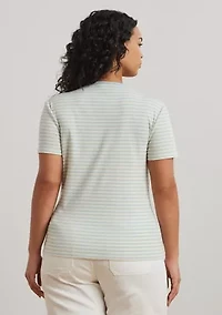 Plus Striped Stretch Cotton Crew Neck T-Shirt