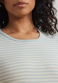 Plus Striped Stretch Cotton Crew Neck T-Shirt