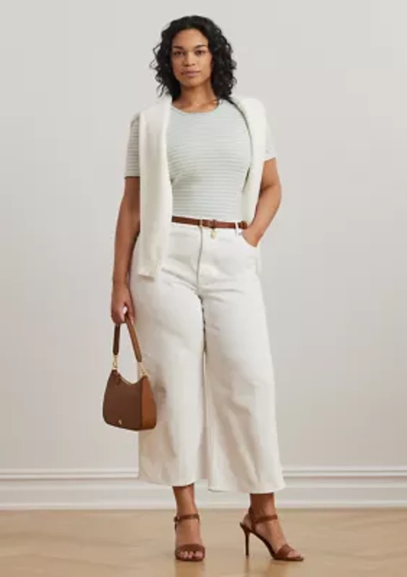 Plus Striped Stretch Cotton Crew Neck T-Shirt