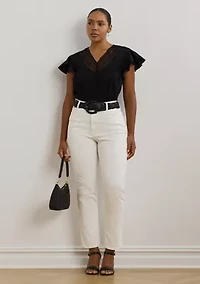 Plus Lace Trim Jersey Flutter Sleeve T-Shirt