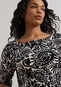 Plus Floral Stretch Cotton Boat Neck T-Shirt