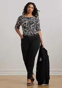 Plus Floral Stretch Cotton Boat Neck T-Shirt