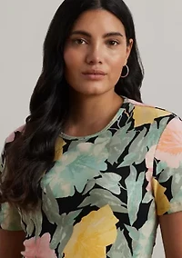 Plus Floral Stretch Cotton Crew Neck T-Shirt