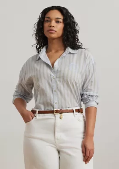Plus Oversize Striped Cotton Voile Shirt