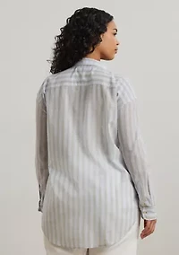 Plus Oversize Striped Cotton Voile Shirt