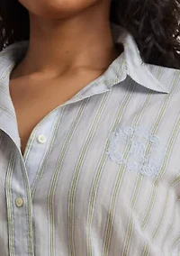 Plus Oversize Striped Cotton Voile Shirt