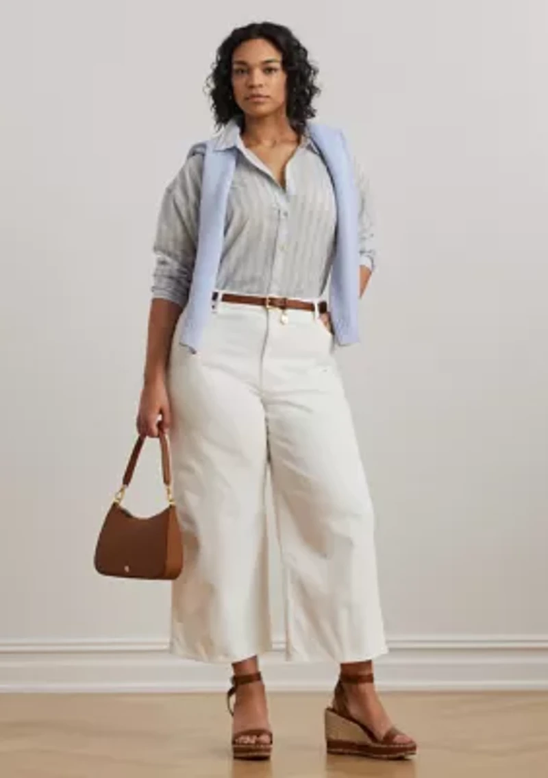 Plus Oversize Striped Cotton Voile Shirt
