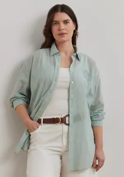 Plus Oversize Striped Cotton Voile Shirt