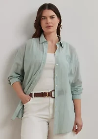 Plus Oversize Striped Cotton Voile Shirt
