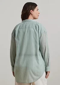 Plus Oversize Striped Cotton Voile Shirt