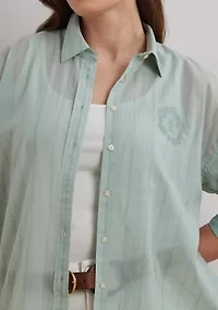 Plus Oversize Striped Cotton Voile Shirt