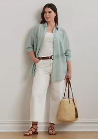 Plus Oversize Striped Cotton Voile Shirt