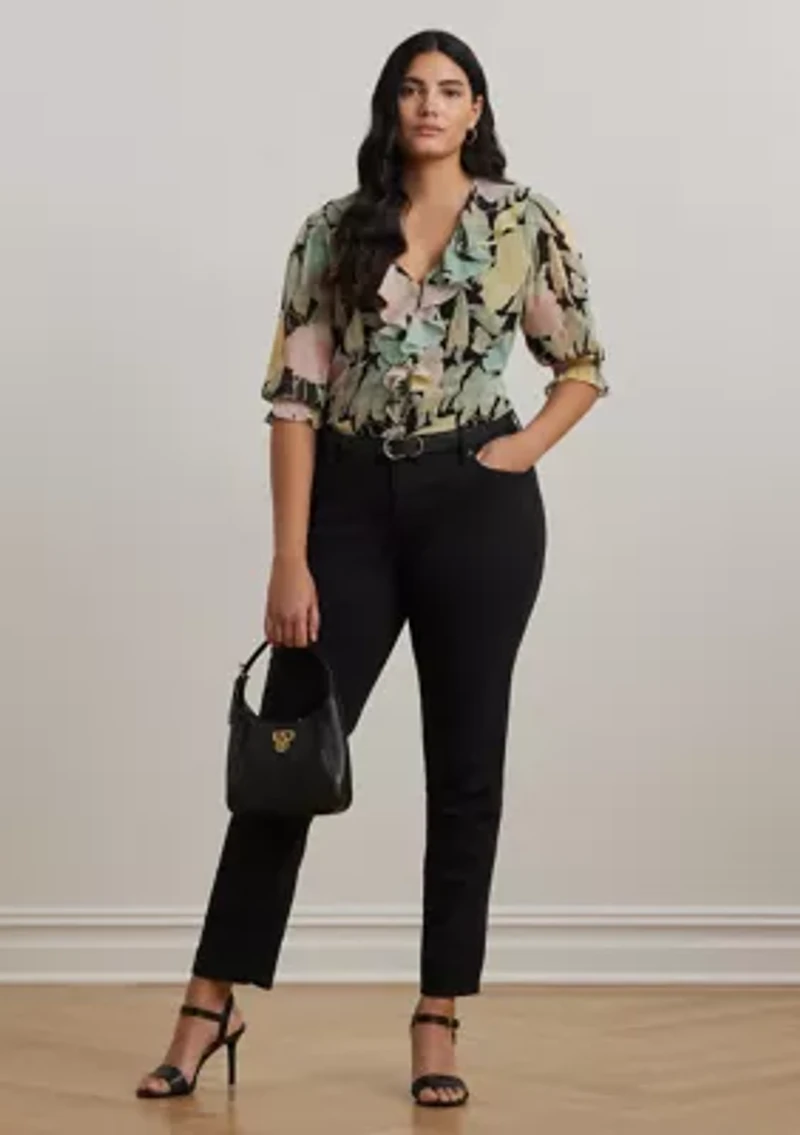 Plus Floral Georgette Ruffle Trim Blouse