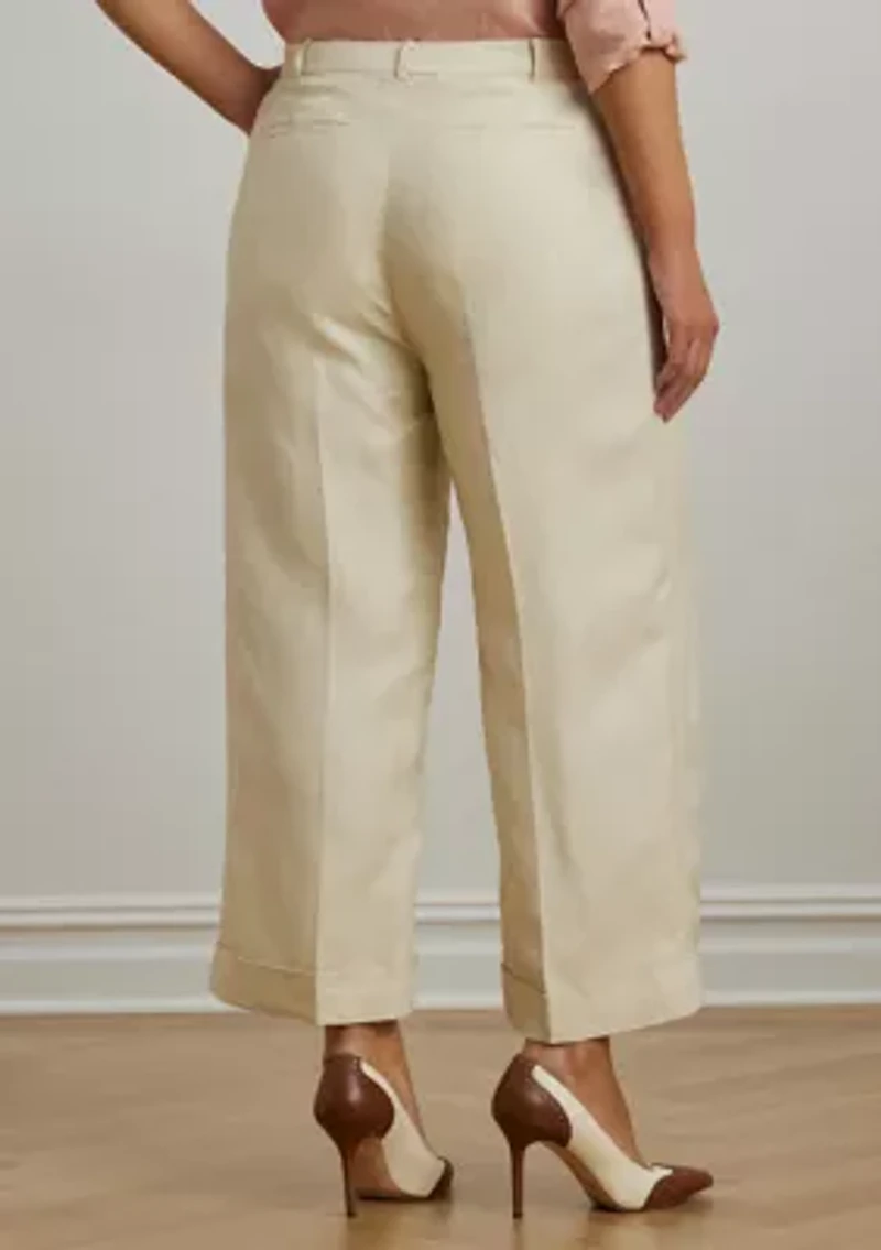 Plus Linen Blend Twill Wide Leg Pants